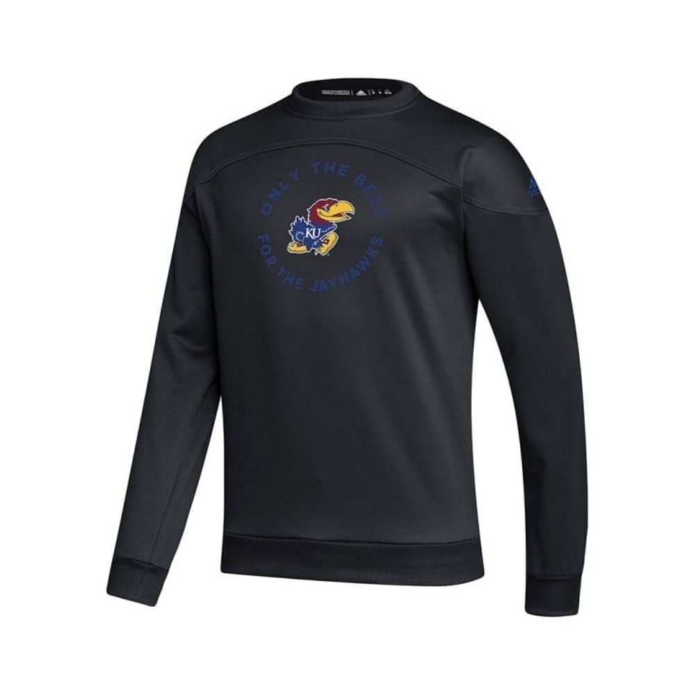 New Adidas Mens KU Kansas Jayhawks Crew Neck Sweatshirt Size XL Black Blue Red - Picture 1 of 4
